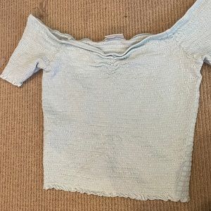 Light blue ruffled off the shoulder crop top